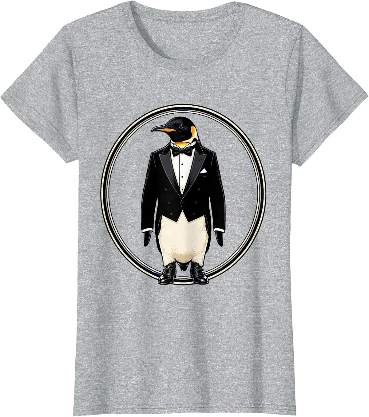 Penguin in Tuxedo Bow Tie Funny Formal Design T-Shirt - Heather Grey