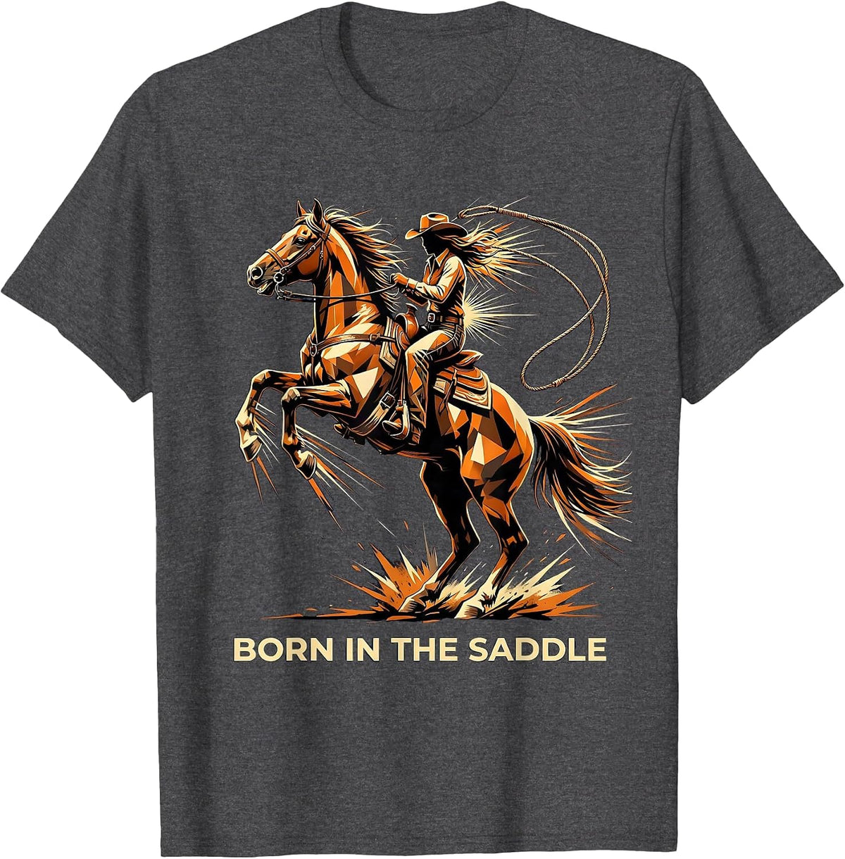 Born in the Saddle Girls Western Design T-Shirt - Dark Heather Grey