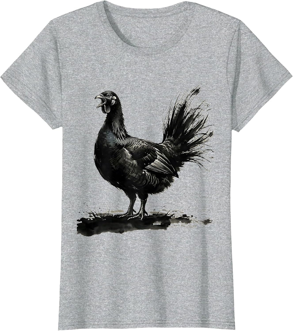 Wild Turkey Hunter Ink Brush Patriotic Humor T-Shirt - Heather Grey