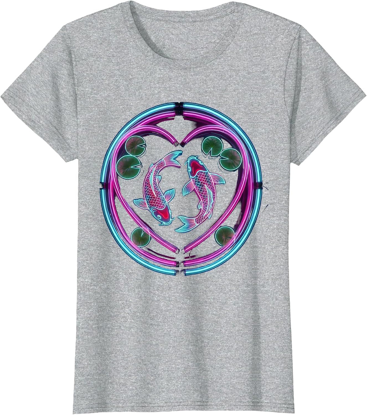 I Heart Koi Pond Heart-Shaped Lily Pad Design T-Shirt - Heather Grey