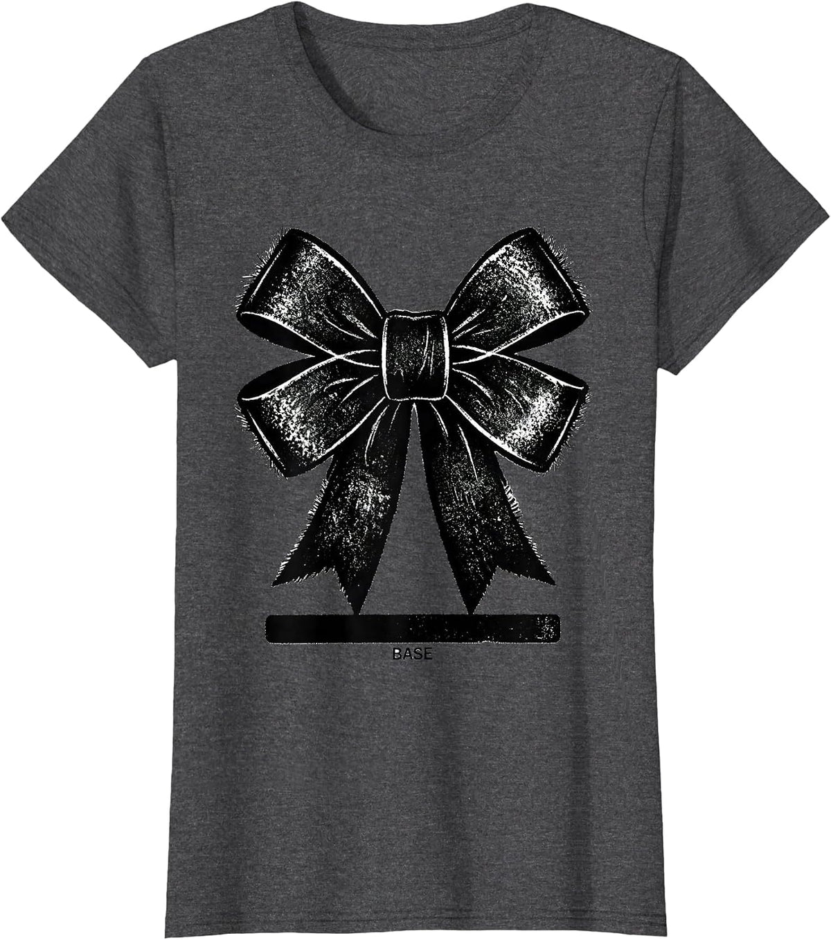 Women's Base Rubber Stamp Coquette Cheer Bow Cheerleader Sport T-Shirt - Dark Heather Grey