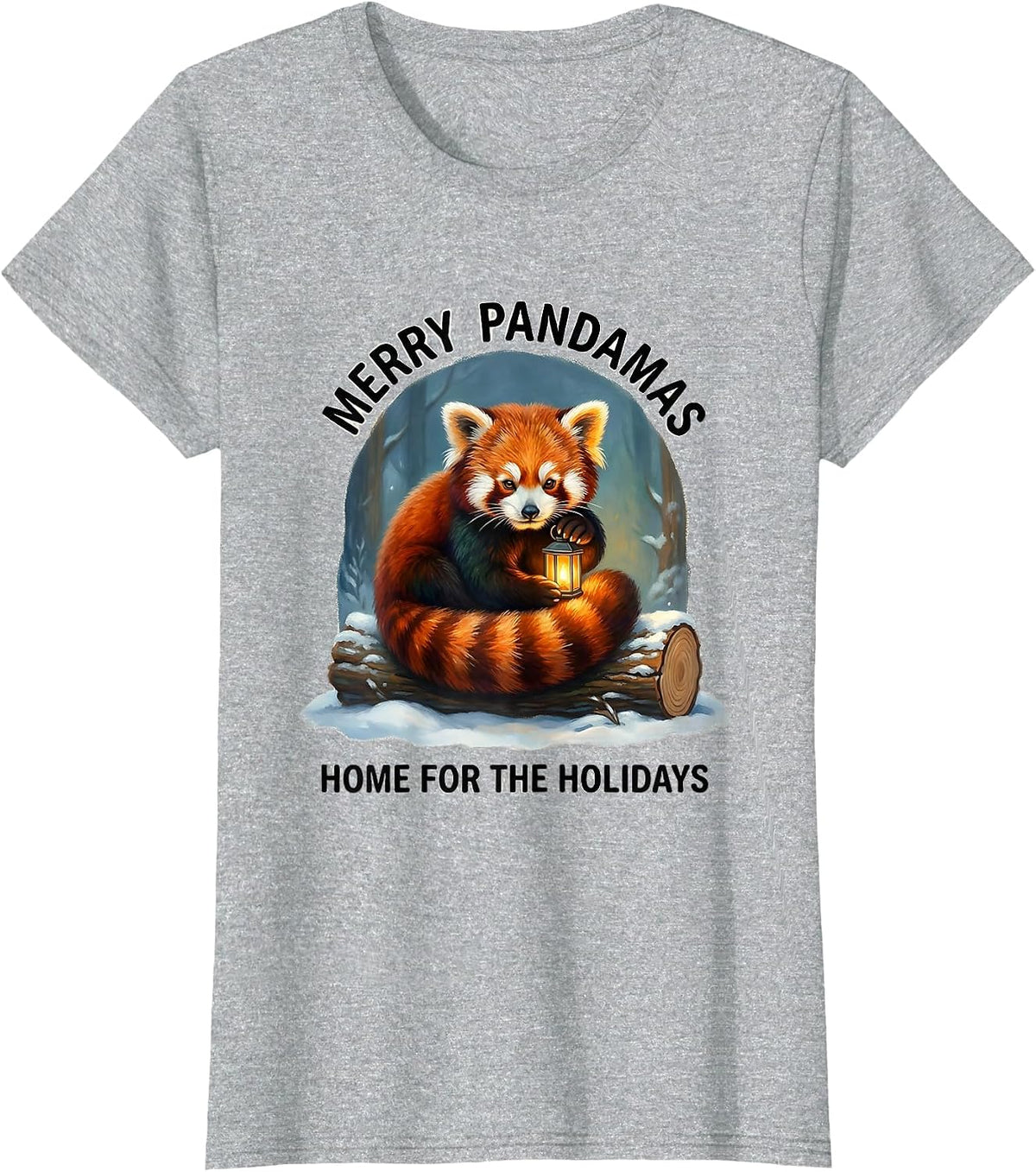 Merry Pandamas, Home For The Holidays Cute Red Panda Lover T-Shirt - Heather Grey