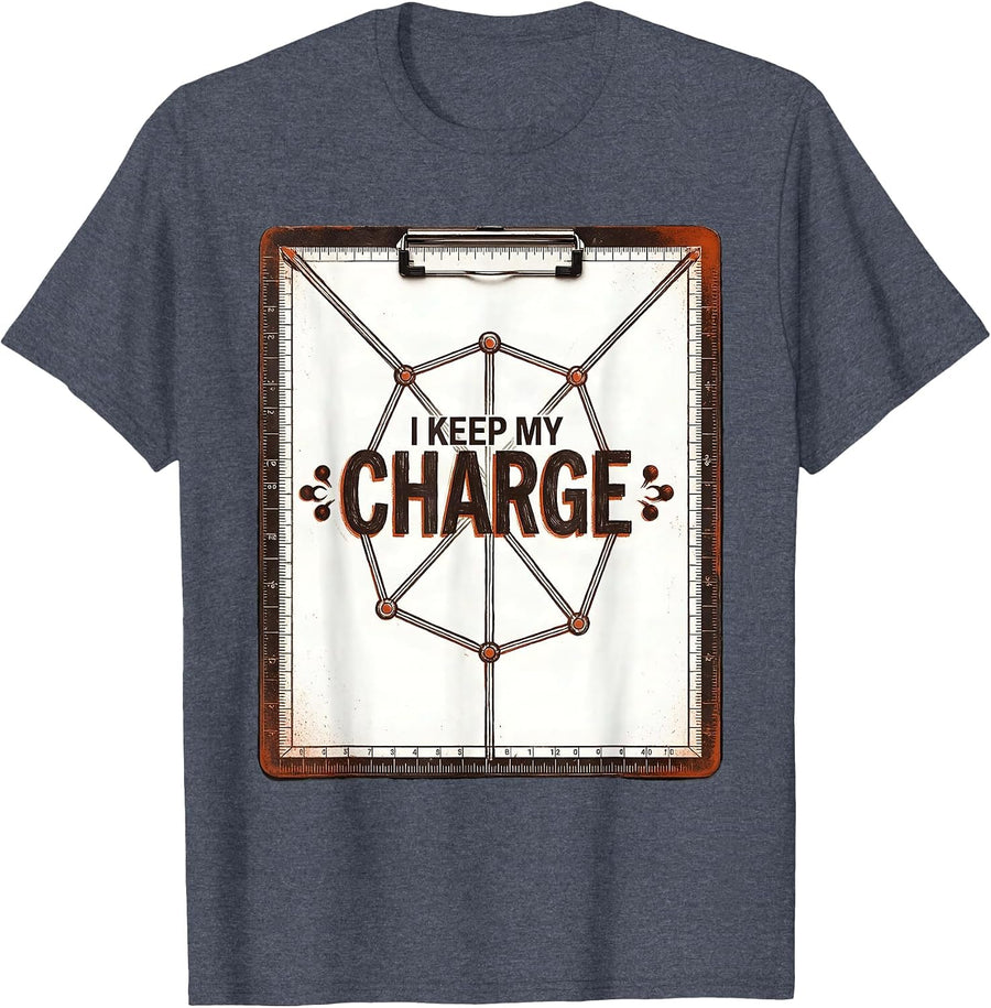 I Keep My Charge Funny Chemistry Pun Science Student Teacher T-Shirt - Heather Blue
