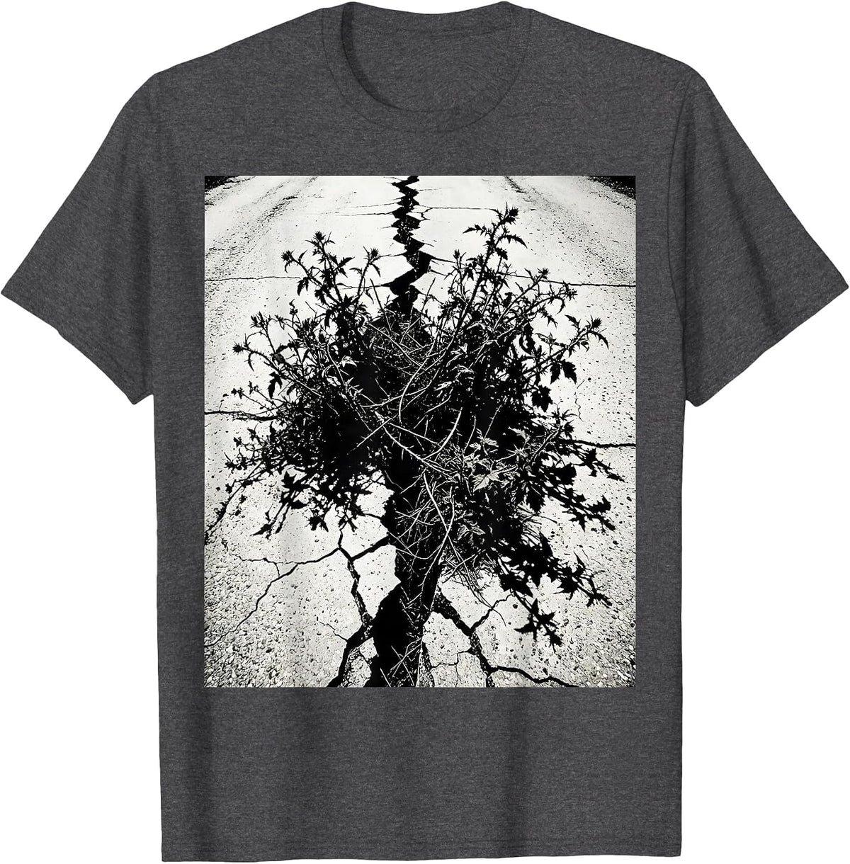 Grunge Cracked Pavement Dark Weeds Growing T-Shirt - Dark Heather Grey
