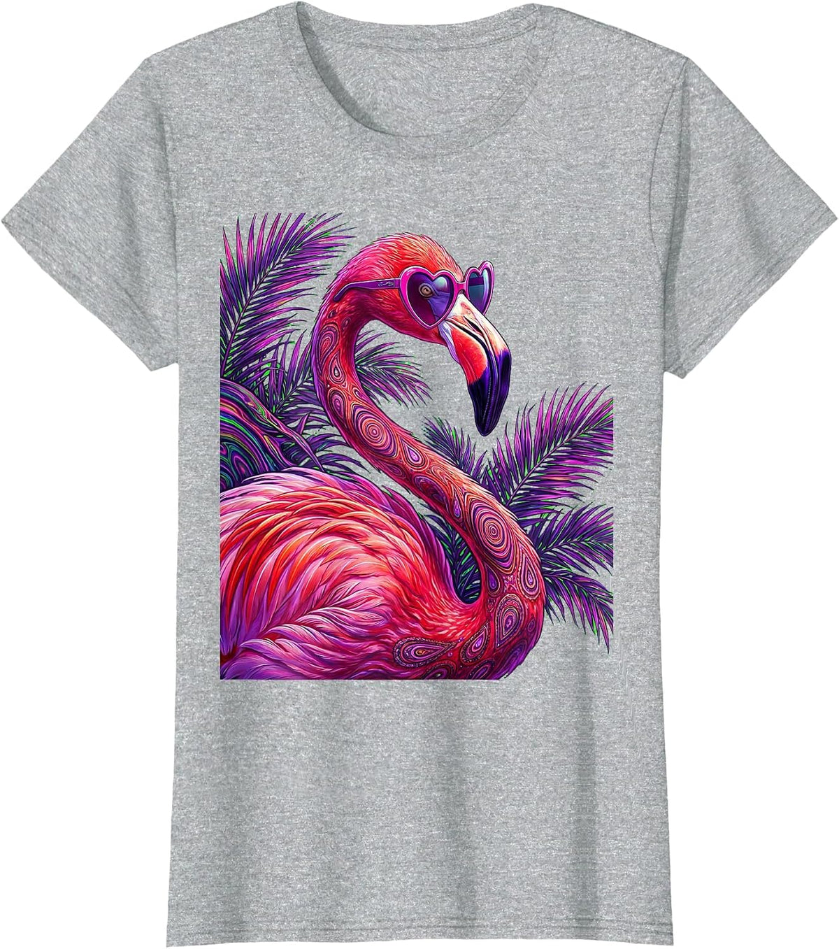 Neon Flamingo Sunglasses Retro 80s Design T-Shirt - Heather Grey