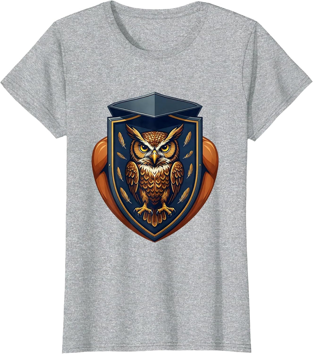 Women's Heraldic Owl Human Faceplate Emblem Halloween Costume T-Shirt - Heather Grey