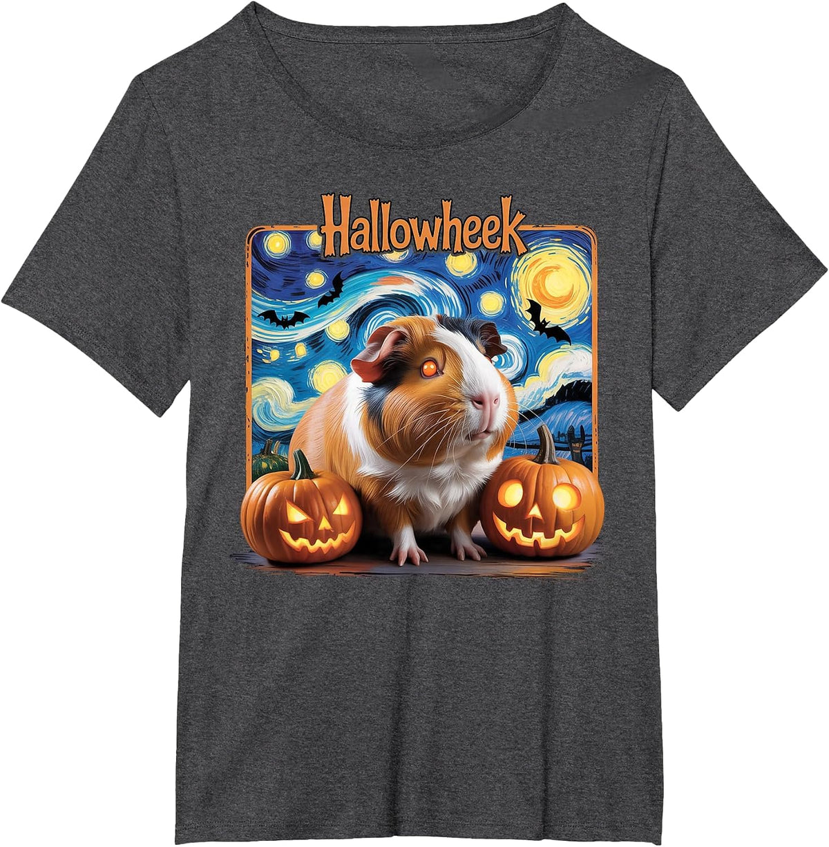 Hallowheek Guinea Pig Halloween Art T-Shirt - Dark Heather Grey