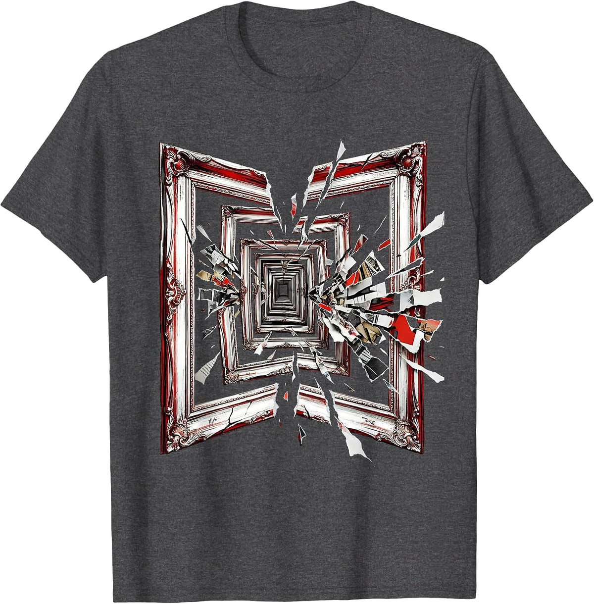 Infinite Reflection Empty Frames Surreal Art Design T-Shirt - Dark Heather Grey