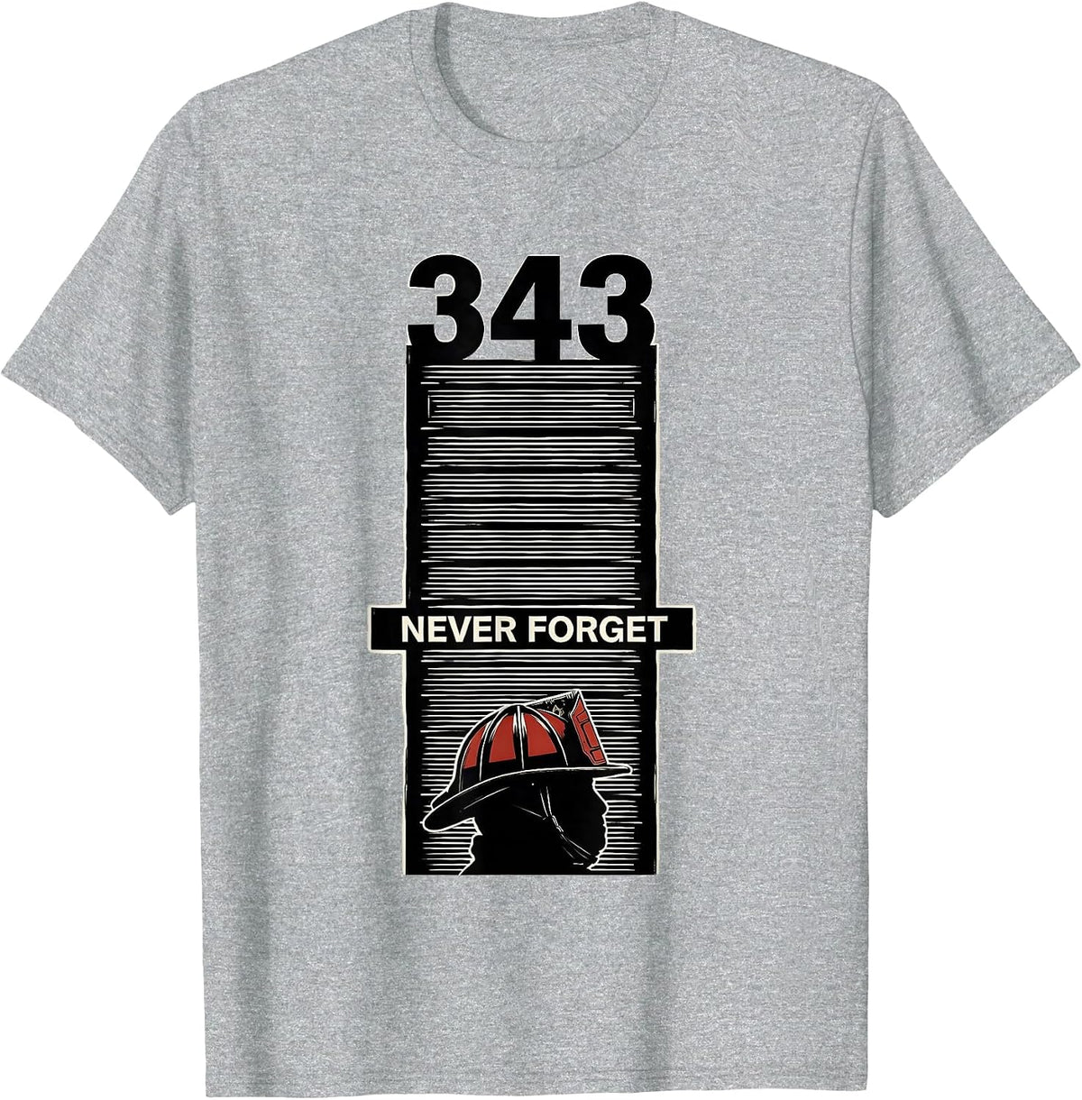 Men's Never Forget 343 Scratchboard Firefighter Memorial Tribute T-Shirt - Heather Grey