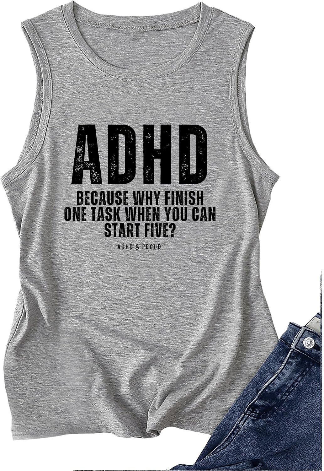 Mental Health Awareness ADHD Tank Tops Women Humor Sleeveless Tee - Grey