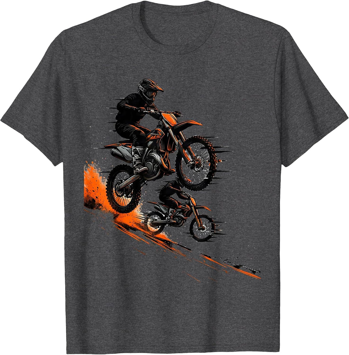 Men's Dirt Bike Rider Retro Motocross Action Silhouette T-Shirt - Dark Heather Grey