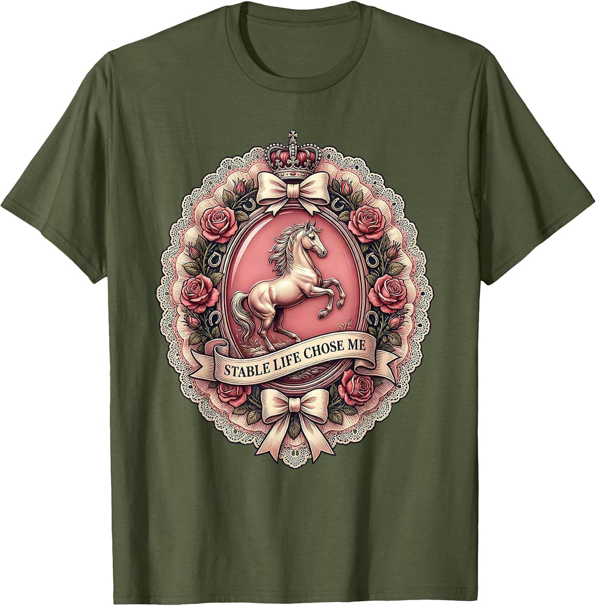 Stable Life Chose Me Horse Lover Design T-Shirt - Olive Green