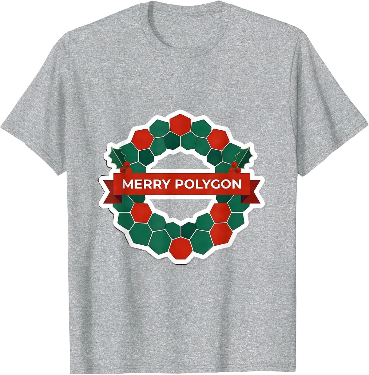 Men's Merry Polygon Funny Math Teacher Christmas Pun Humor T-Shirt - Heather Grey