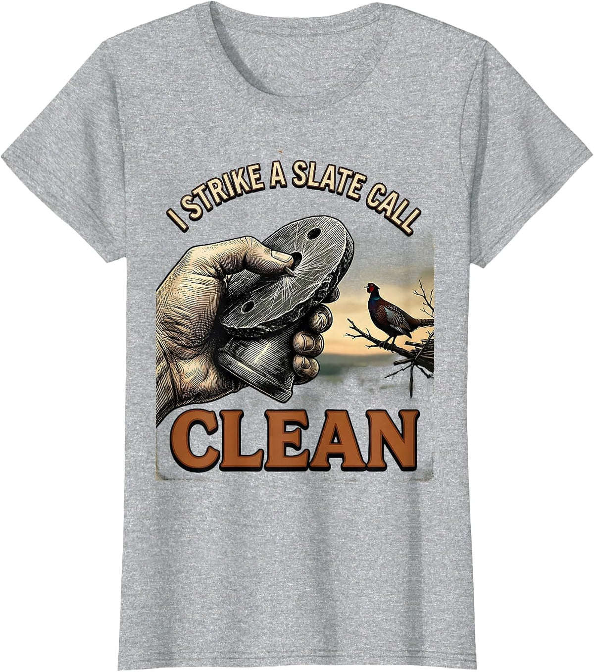 Women's I Strike a Slate Call Clean Vintage Turkey Hunting Camo T-Shirt - Heather Grey
