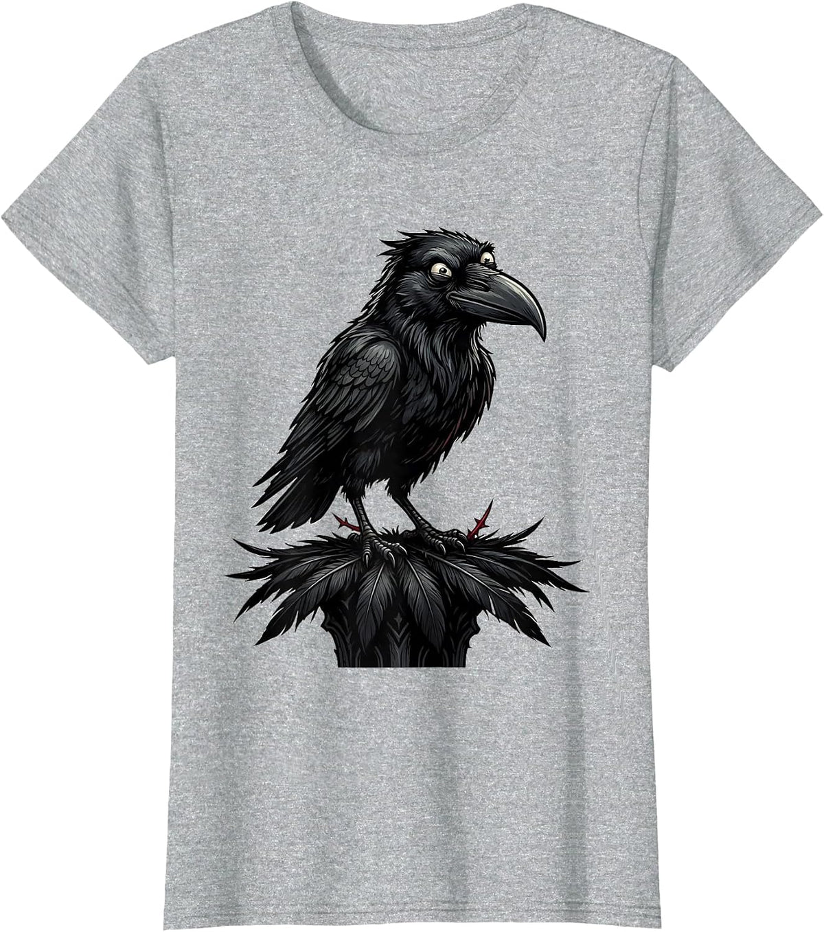 Women's Black Crow Raven Gothic Cartoon Nature Lover T-Shirt - Heather Grey