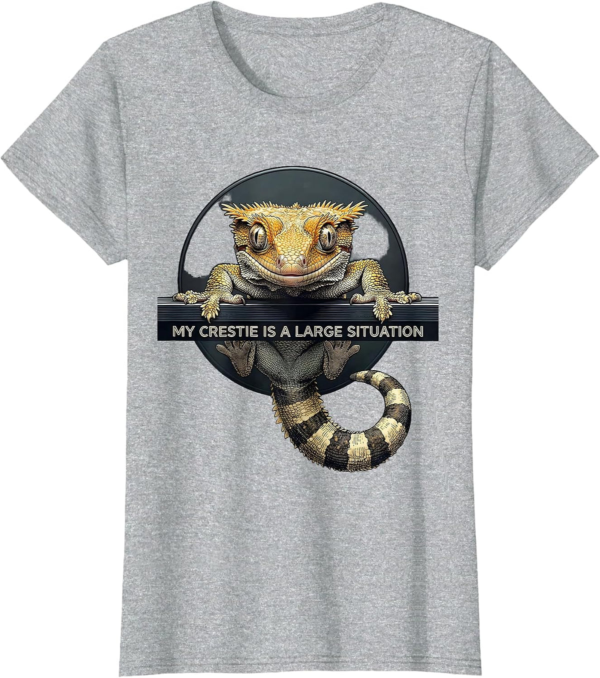 Women's My Crestie Is A Large Situation Funny Crested Gecko Reptile T-Shirt - Heather Grey