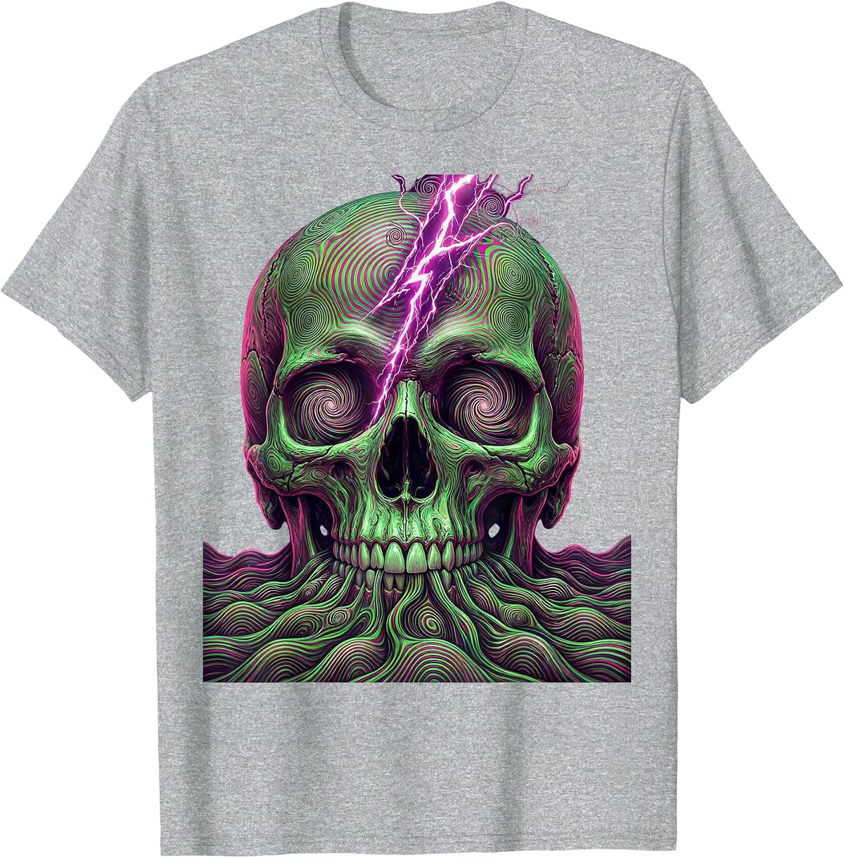 Men's Skull Lightning Bolt Metal Band Graphic T-Shirt - Heather Grey