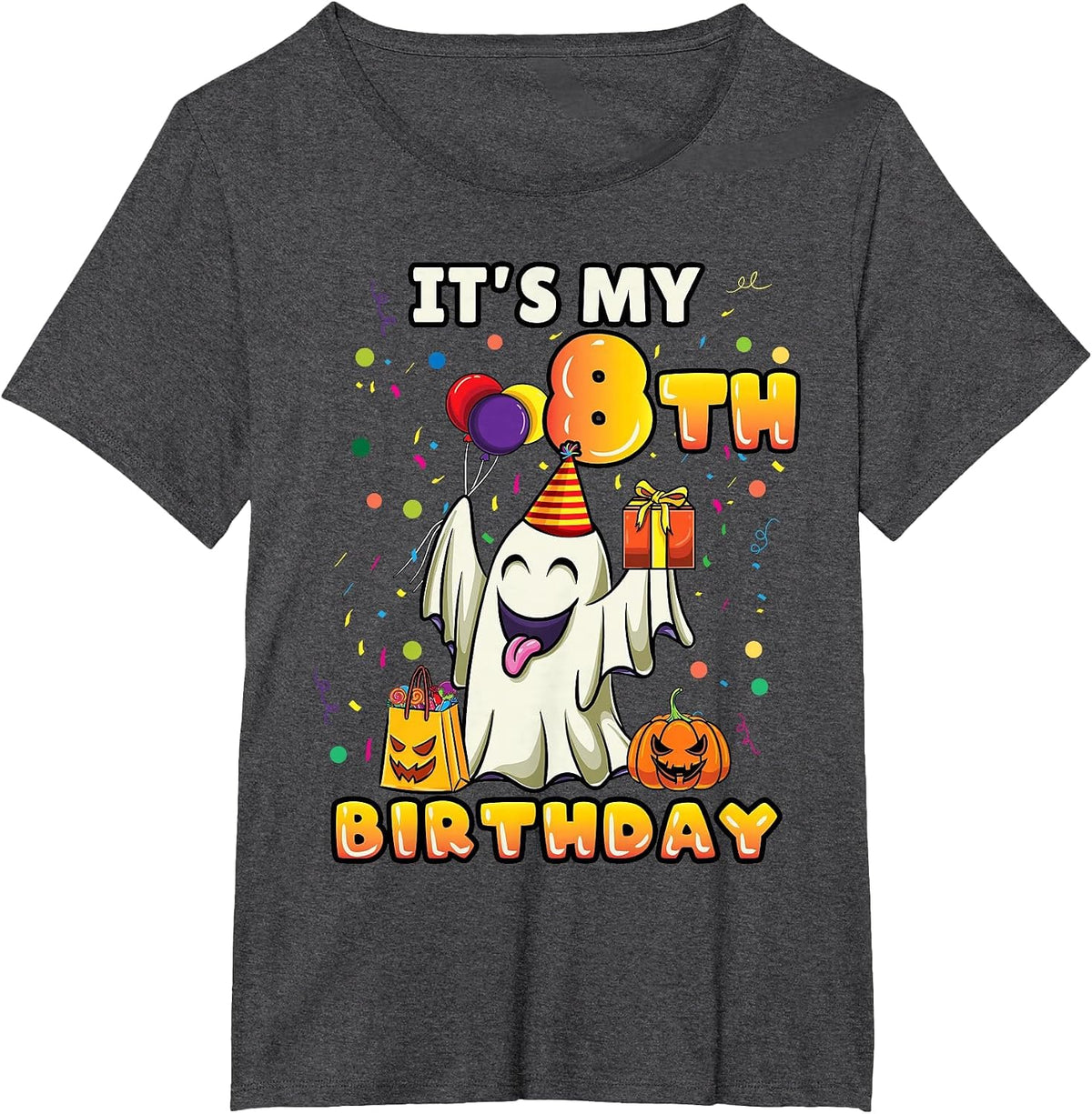 Its My 8th Birthday Ghost Halloween Kids T-Shirt - Dark Heather Grey