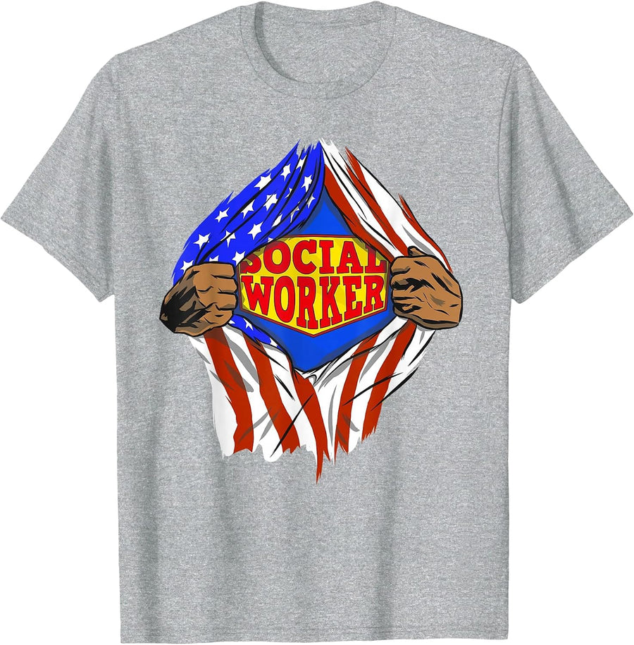 Funny Super Social Worker Hero Job T-Shirt - Heather Grey