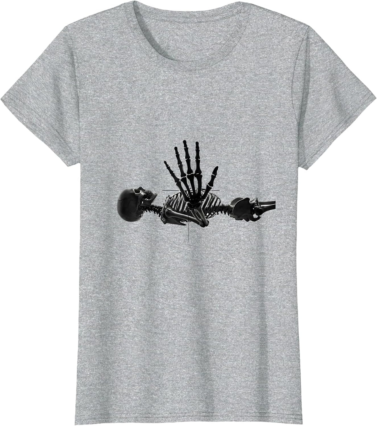 Women's Skeleton Stop Gesture Minimalist Radiology Tech Halloween T-Shirt - Heather Grey