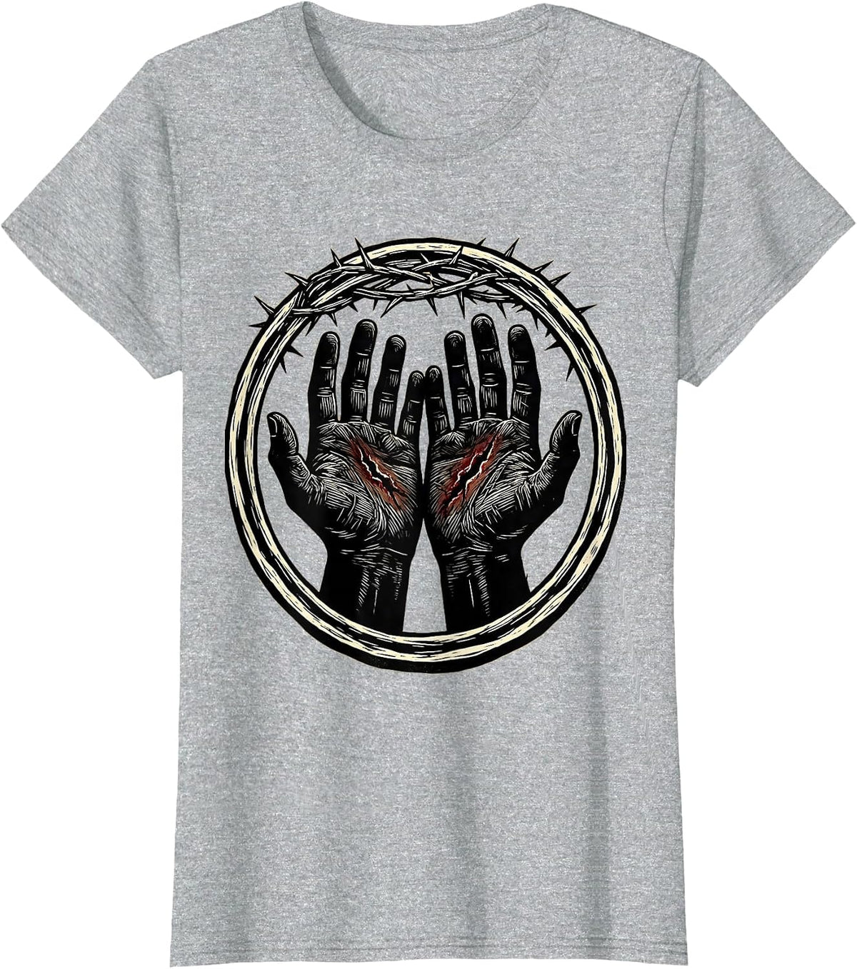 Women's Jesus Nail Scarred Hands Faith Graphic T-Shirt - Heather Grey