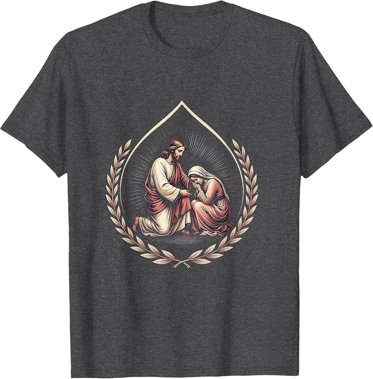 Men's Jesus Comforting Weeping Woman Illustration T-Shirt - Dark Heather Grey