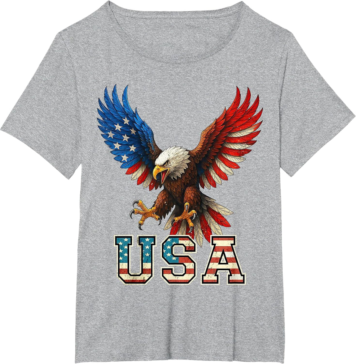 Bald Eagle USA 4th of July American Flag Patriotic T-Shirt - Heather Grey