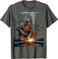 Underwater Welder Graphic Tee With Bubble Trail T-Shirt - Asphalt Grey
