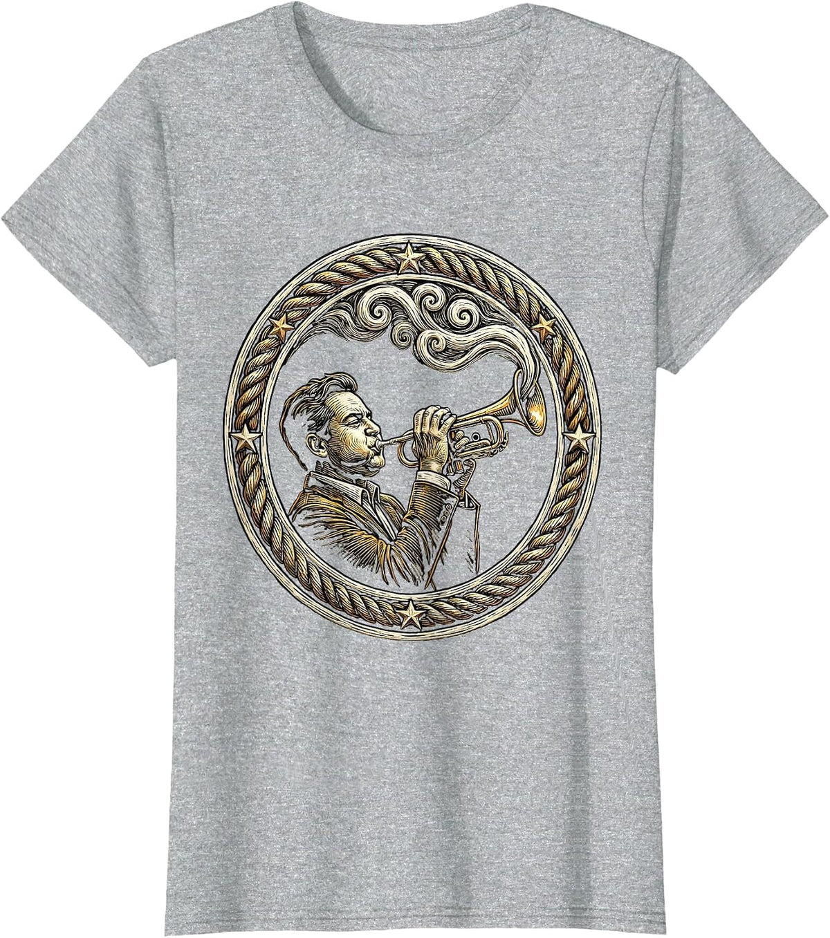 Cuban Trumpet Player with Smoke Swirls Art T-Shirt - Heather Grey