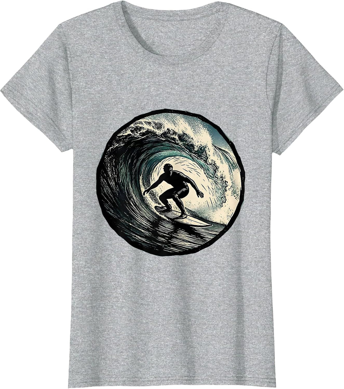 Hawaiian Surfer Riding Massive Curling Wave T-Shirt - Heather Grey