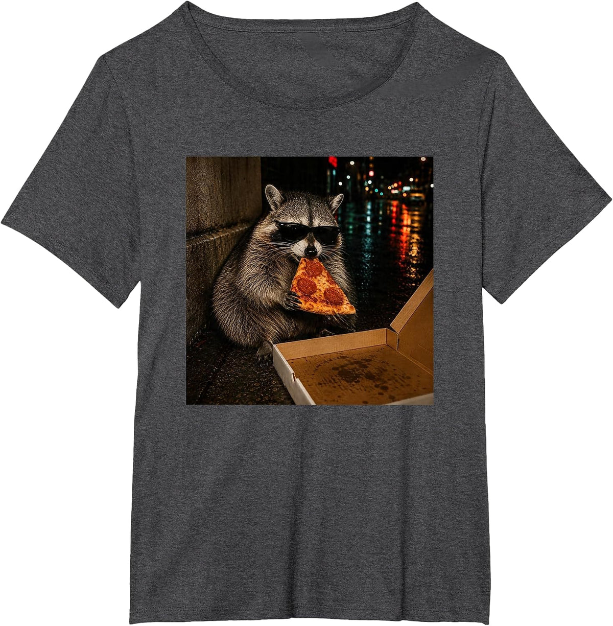 Funny Raccoon Eating Pizza Cool Trash Panda Food Lover Tee T-Shirt - Dark Heather Grey