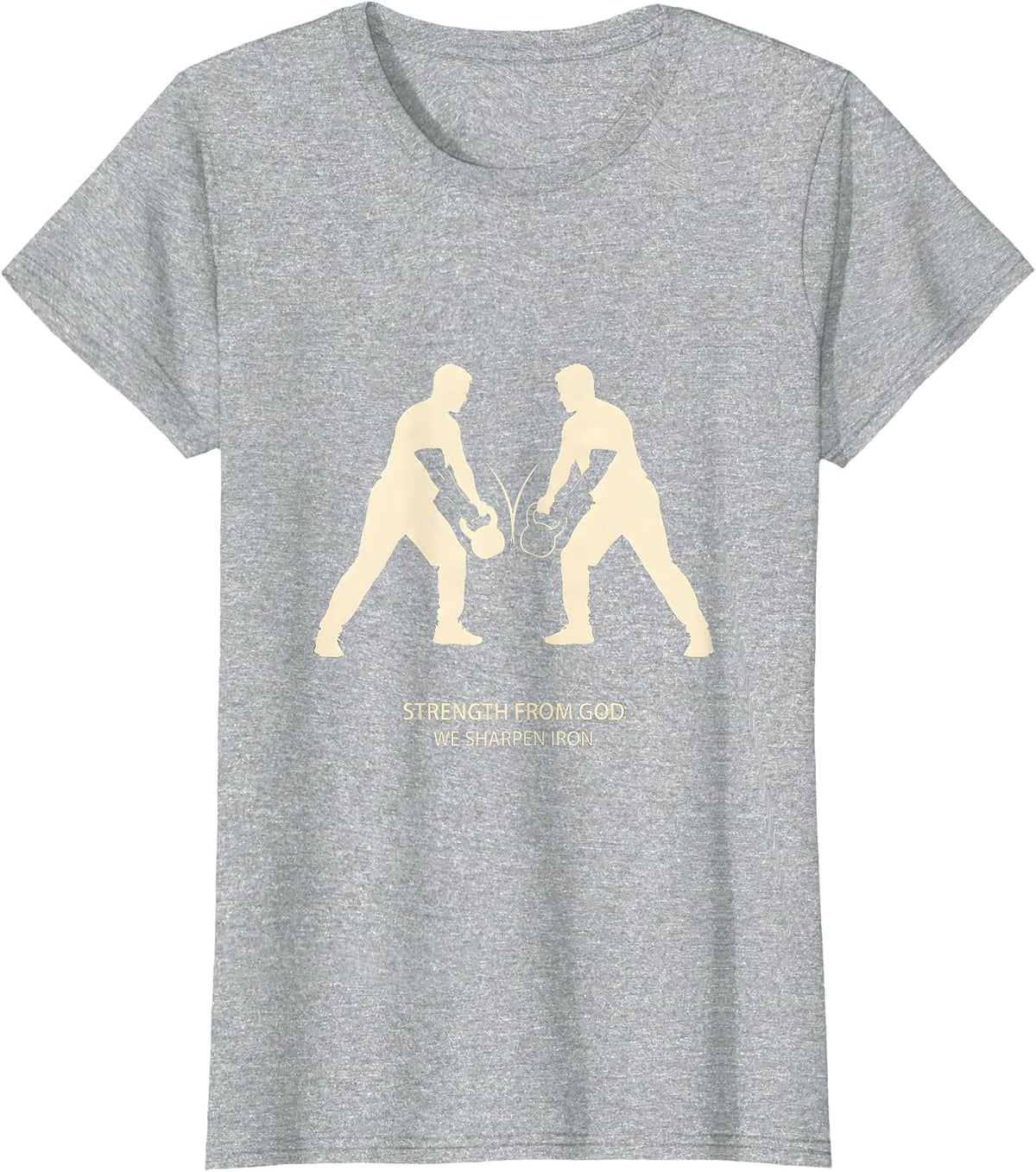 Women's Strength From God We Sharpen Iron Christian Men Gym Workout T-Shirt - Heather Grey