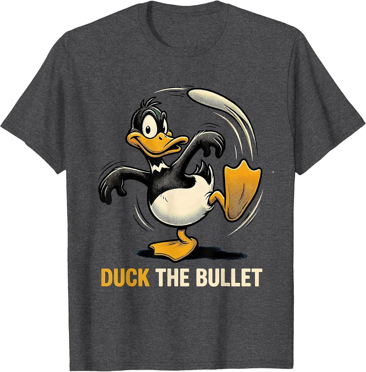 Men's Duck The Bullet Retro Cartoon Duck Hunter Humor Gift T-Shirt - Dark Heather Grey