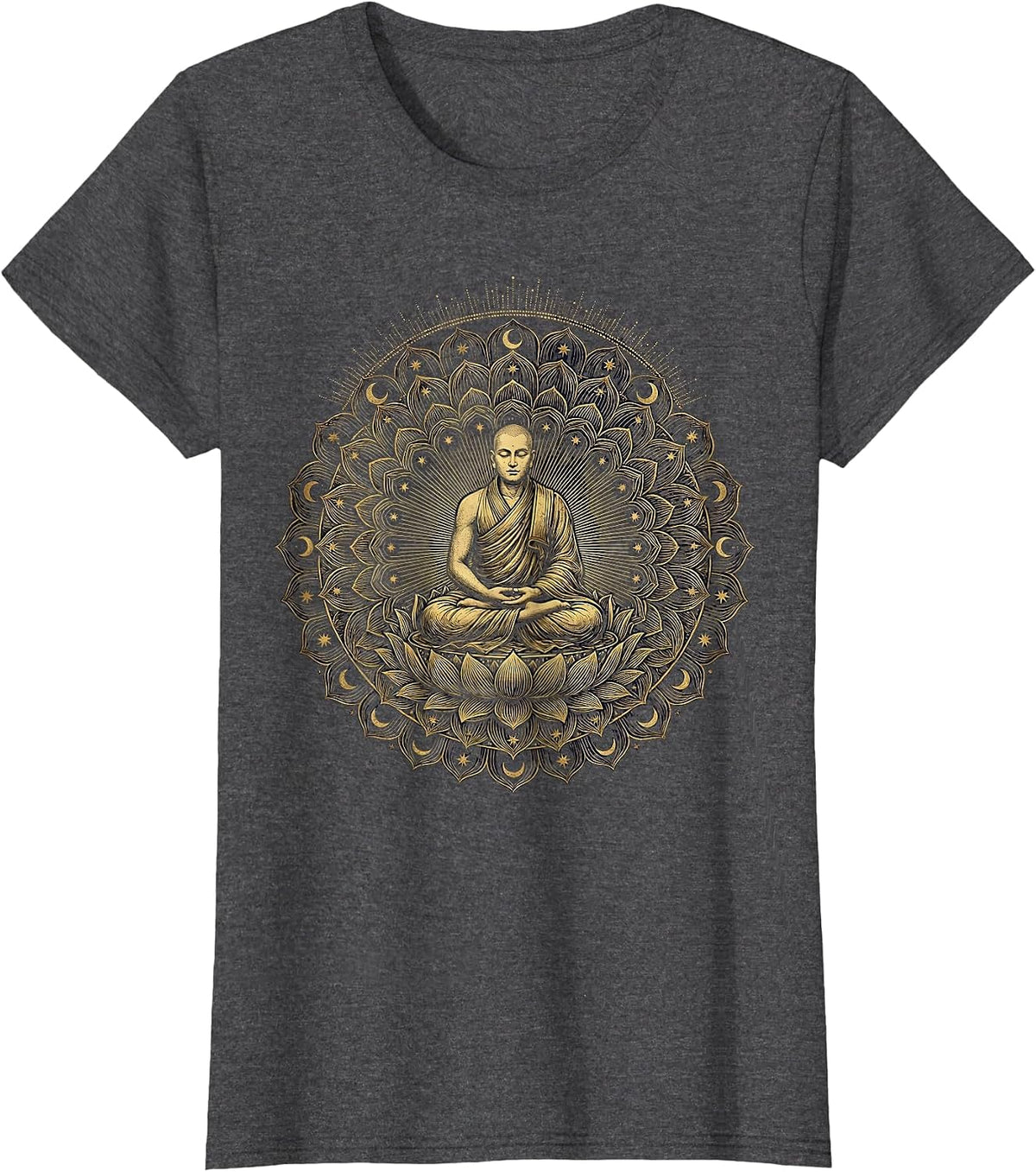 Women's Tibetan Monk Sand Mandala Spiritual Art Design T-Shirt - Dark Heather Grey