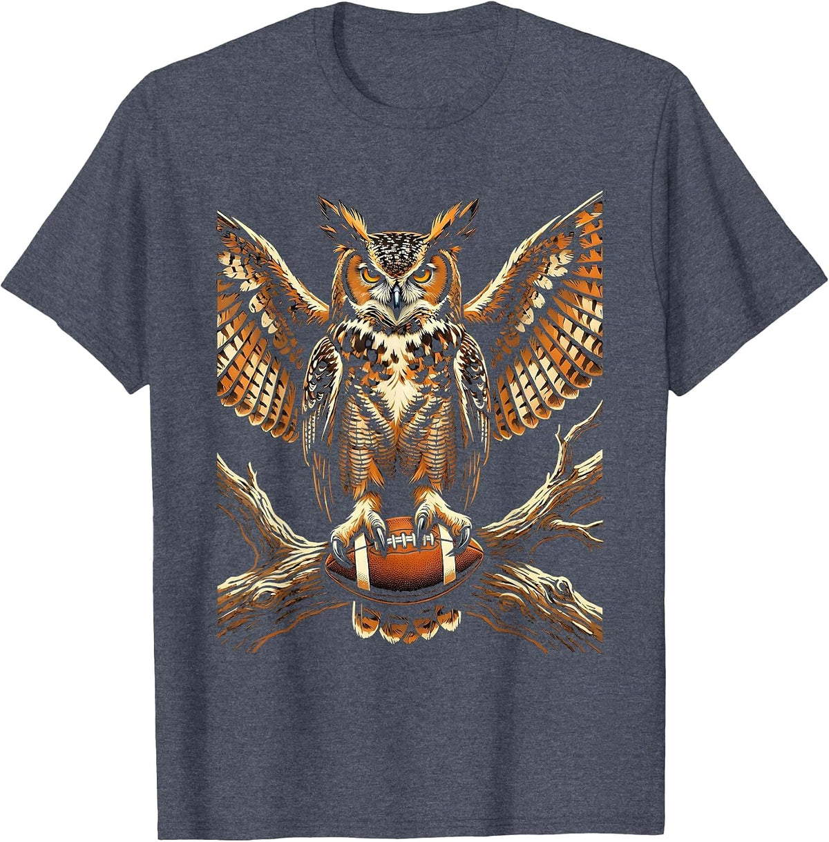 Great Horned Owl Football Spirit Animal Graphic T-Shirt - Heather Blue
