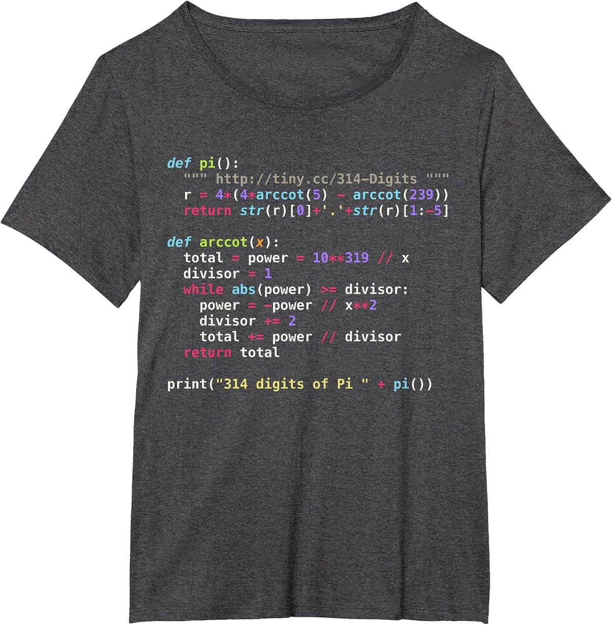 314 Digits of Pi.py T-Shirt - Dark Heather Grey