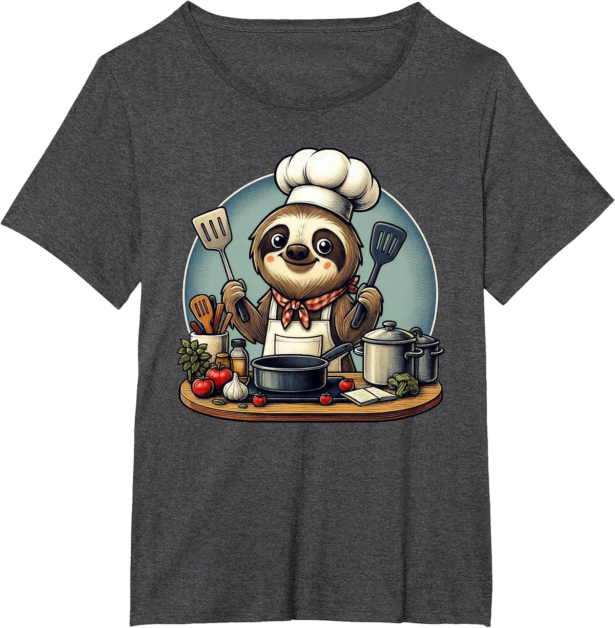 Funny Sloth Dressed As A Chef Cook Cooking T-Shirt - Dark Heather Grey