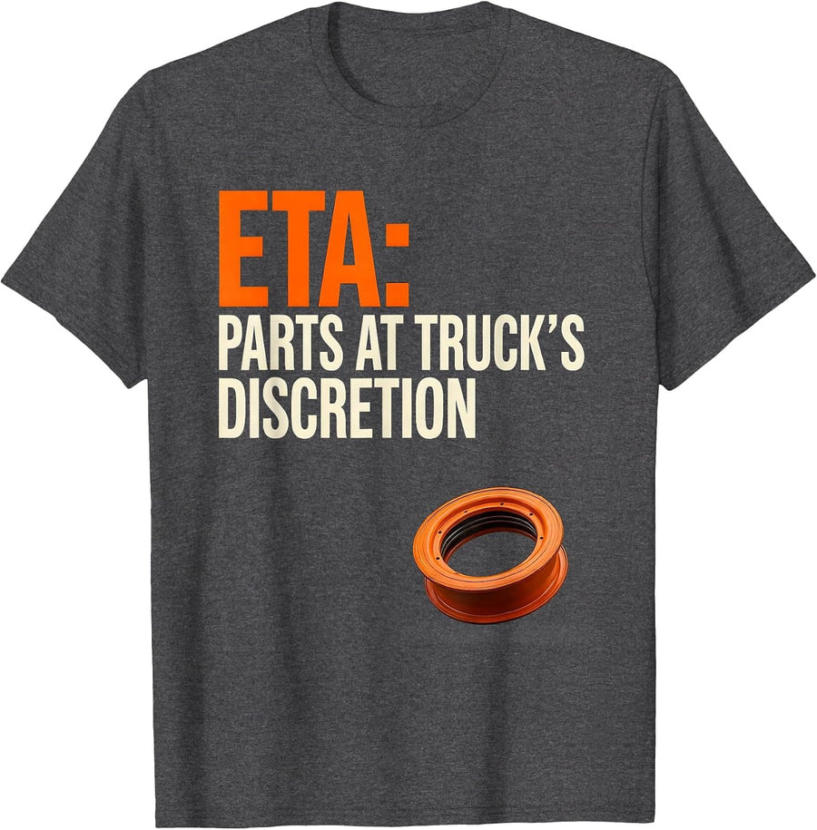 Men's ETA PARTS AT TRUCK'S DISCRETION Funny Mechanic Skeleton Auto T-Shirt - Dark Heather Grey