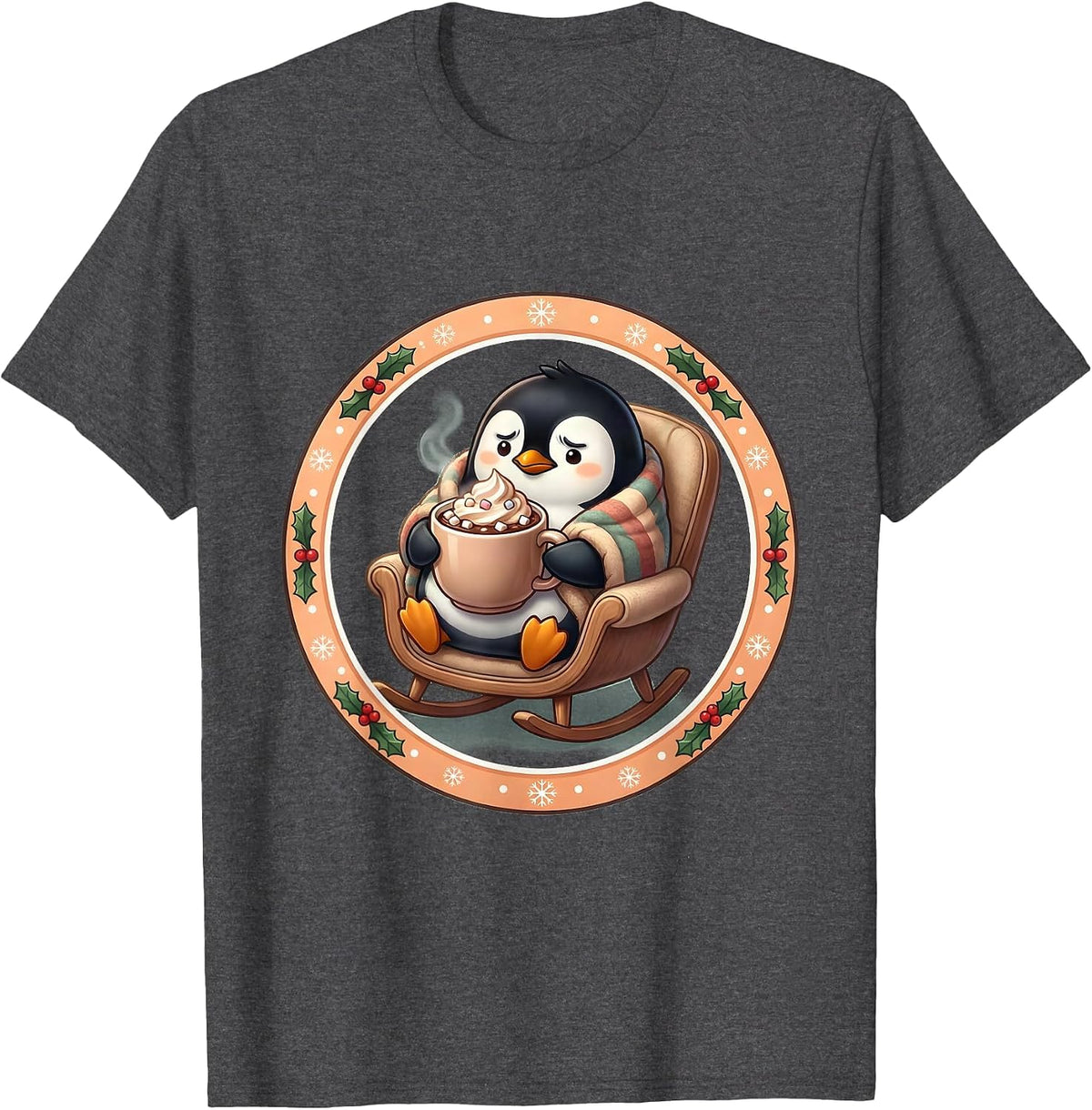 Men's Grouchy Penguin Christmas Movie Season Design T-Shirt - Dark Heather Grey
