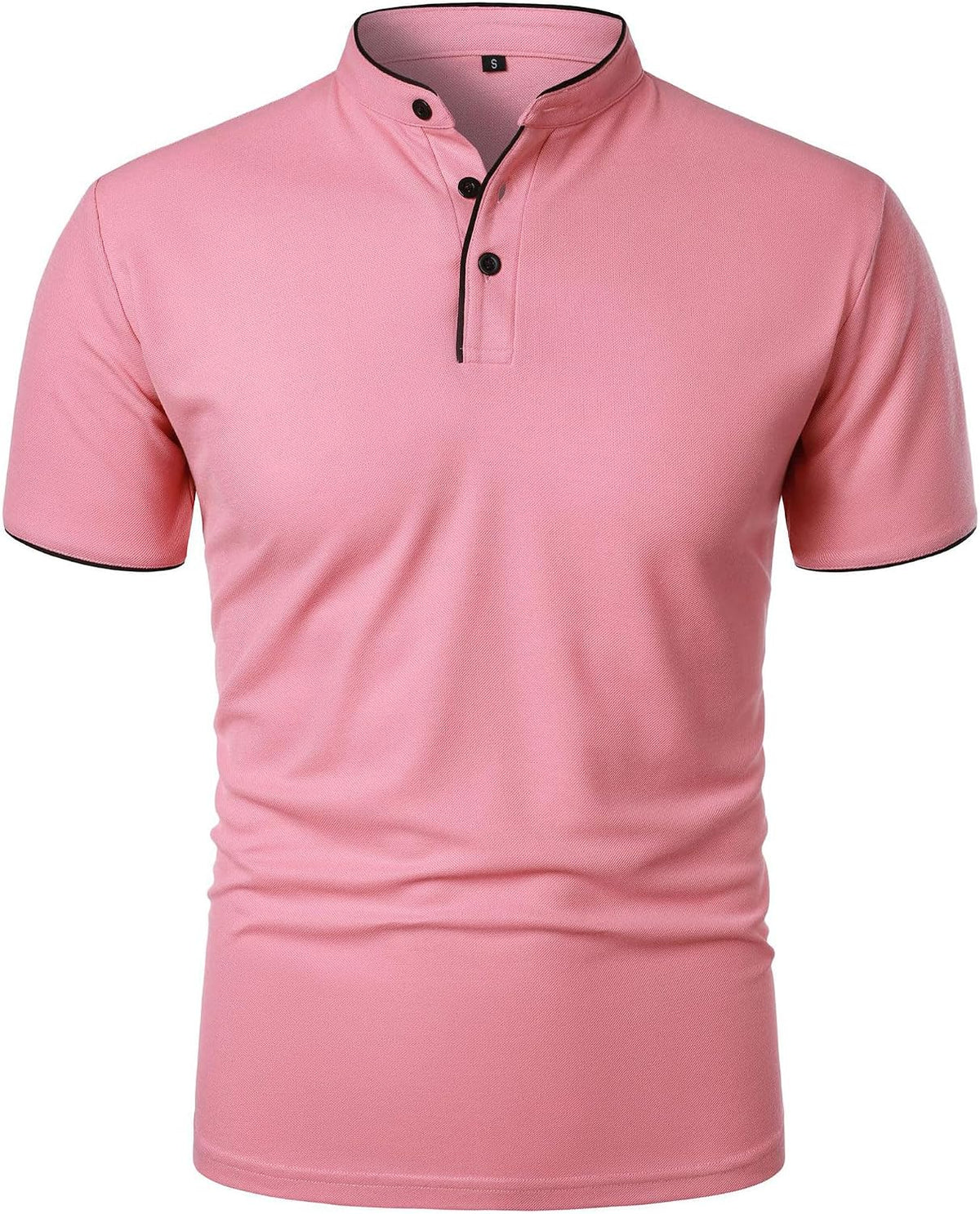 Men's Short-Sleeved Tops Slim Business Casual t-Shirt Solid-Color - Pink Red