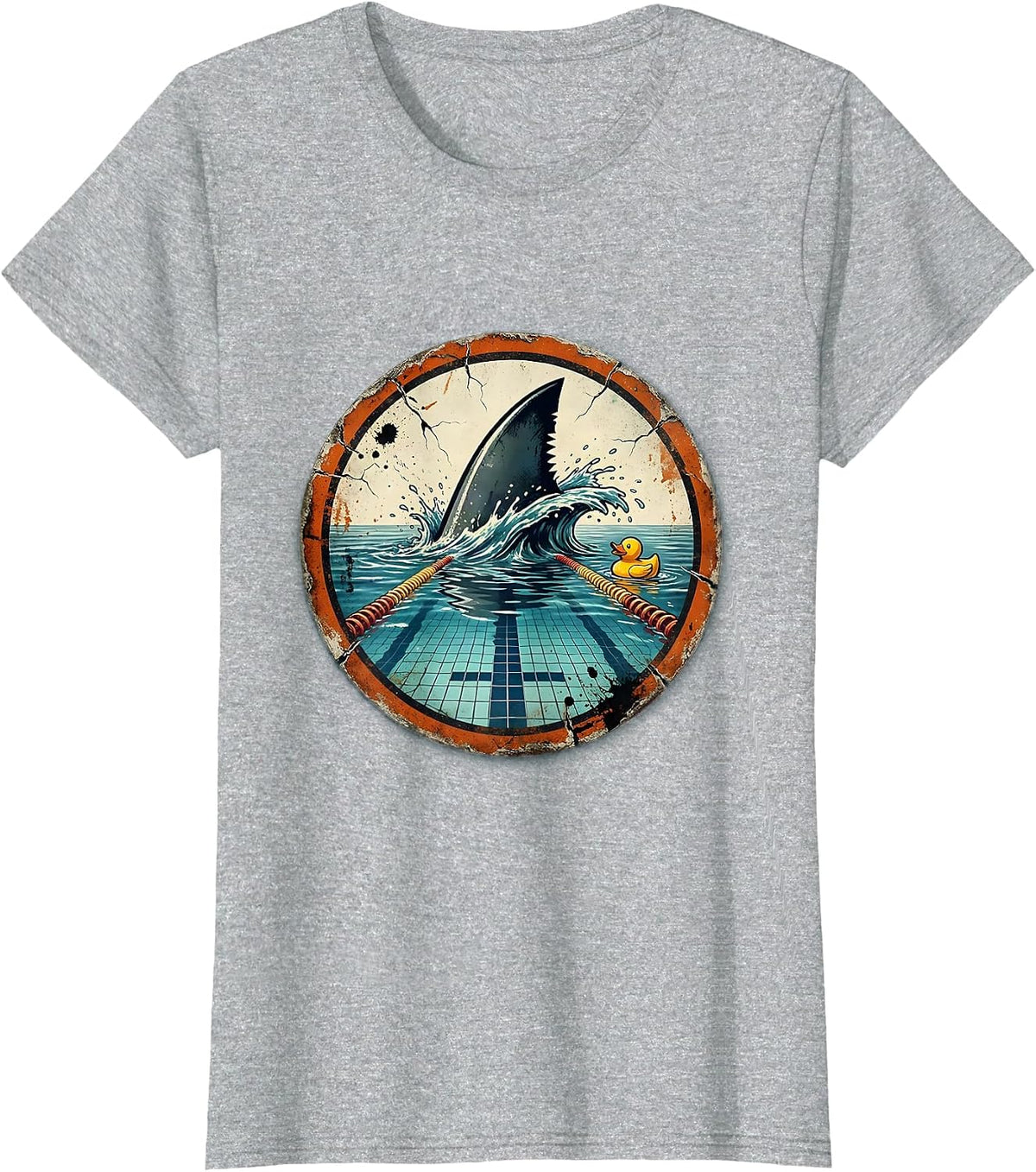 Shark Fin Swimming Pool Funny Graphic Tee T-Shirt - Heather Grey