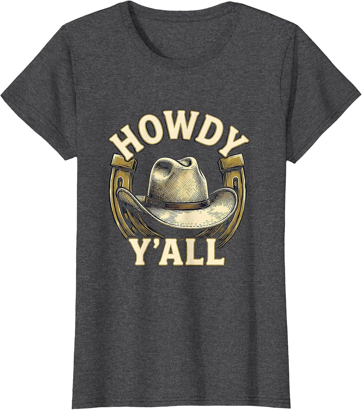 Women's Howdy Y'all Western Cowboy Cowgirl Rodeo Pride Emblem T-Shirt - Dark Heather Grey