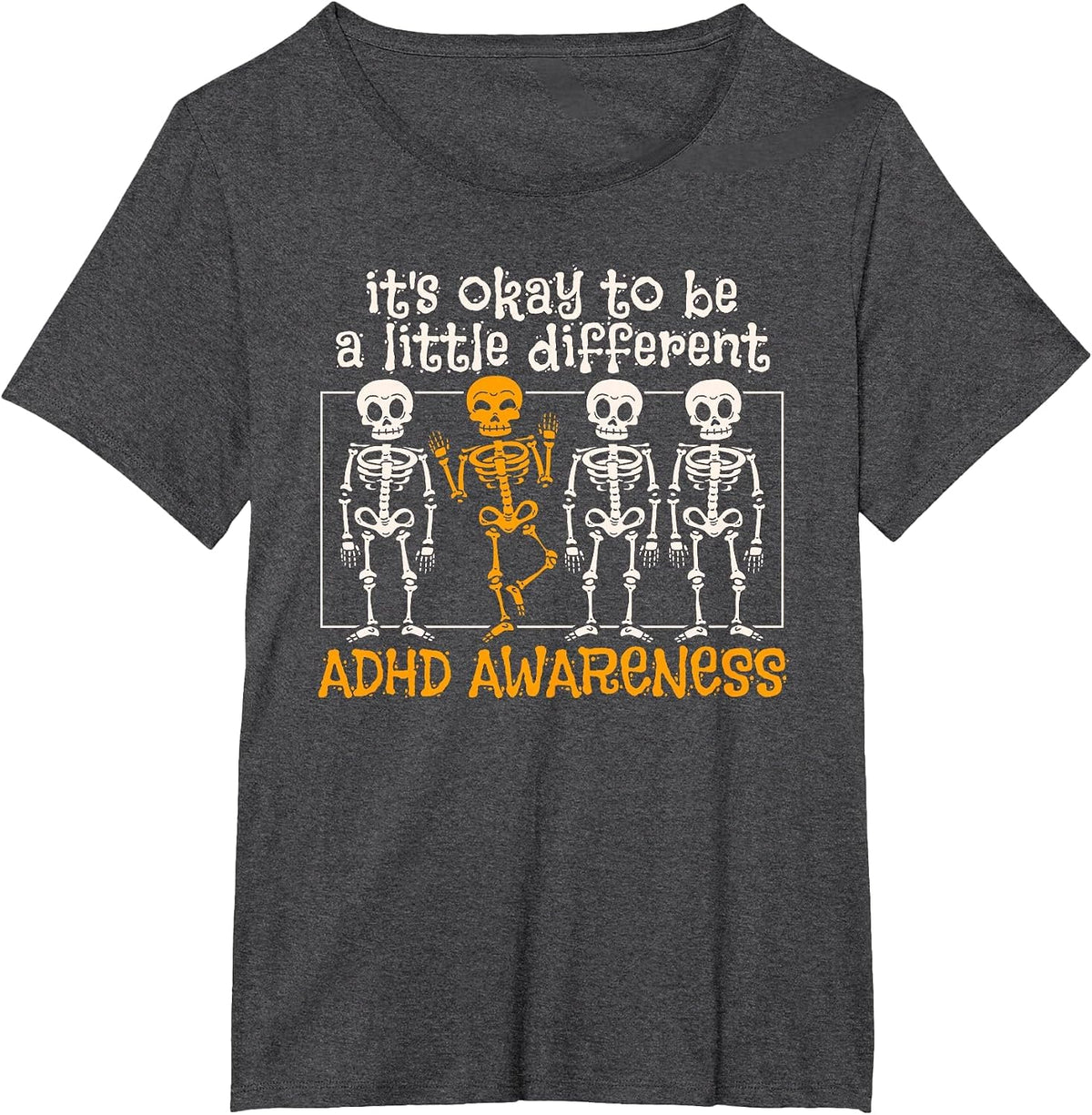 Halloween Skeleton ADHD Awareness T-Shirt - Dark Heather Grey