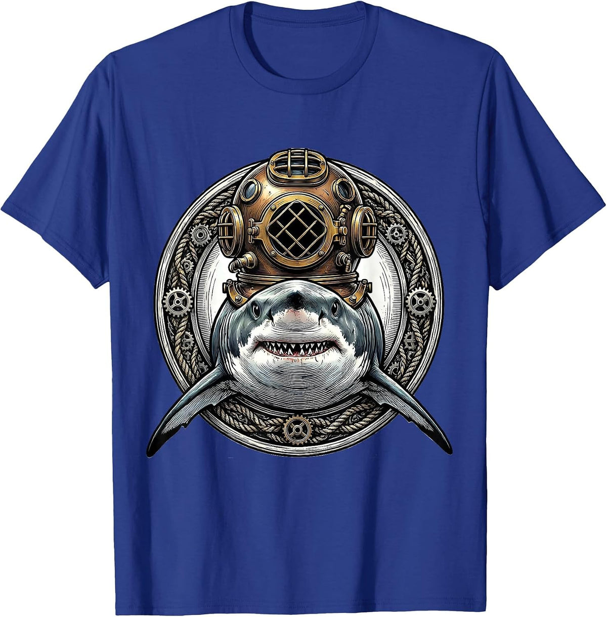 Men's Shark in Vintage Diving Helmet Graphic T-Shirt - Royal Blue