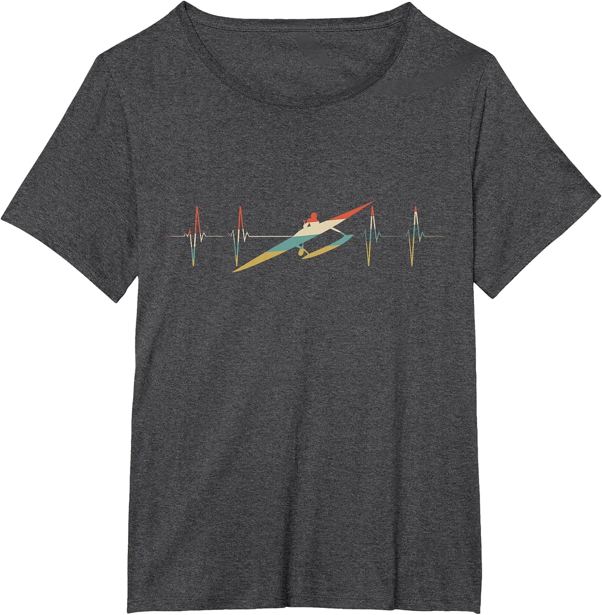Outrigger Canoeing Heartbeat Retro ECG EKG T-Shirt - Dark Heather Grey