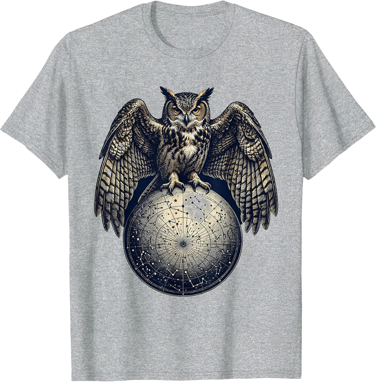 Men's Owl Perched on Constellation Map Illustration T-Shirt - Heather Grey