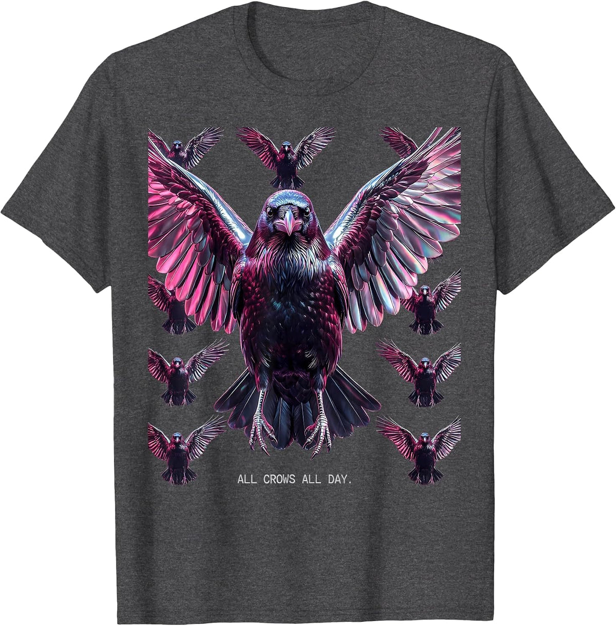 Men's All Crows All Day Crow Lover Design T-Shirt - Dark Heather Grey