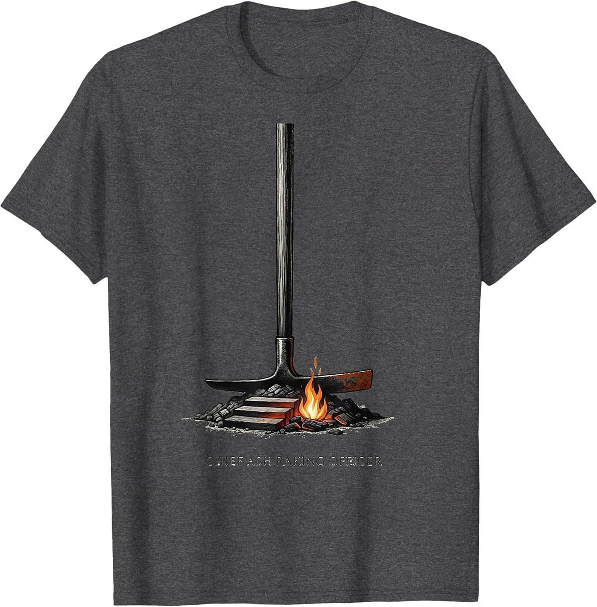 Men's Chief Ash Raking Officer Funny Camping Crew Family Matching T-Shirt - Dark Heather Grey