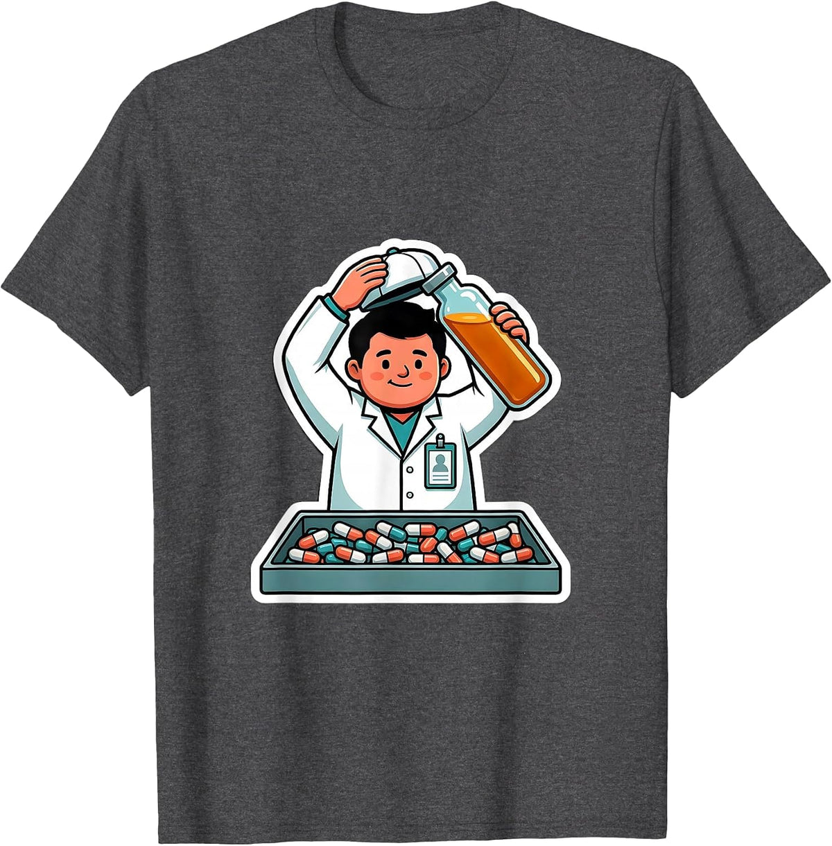 Cute Pharmacy Technician Sticker Style Occupational Humor T-Shirt - Dark Heather Grey
