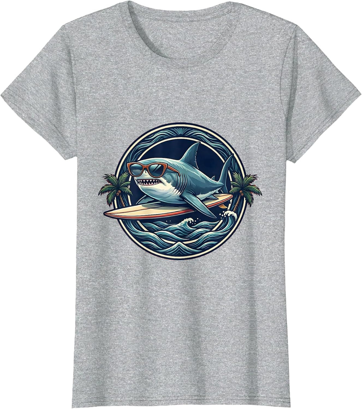 Mommy Shark Surfboard Sunglasses Cool Ocean Design T-Shirt - Heather Grey